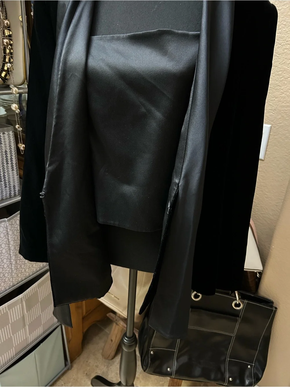 Talbots Black Velvet Tie-Front Blazer with Satin Shawl Collar